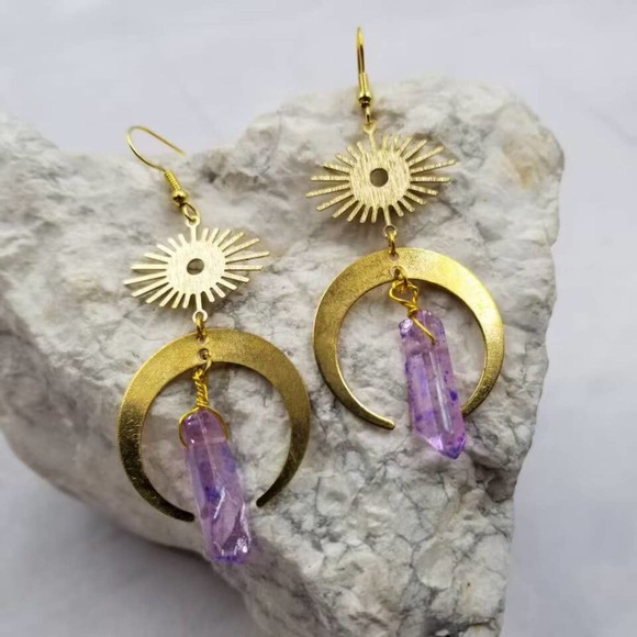 The Pretty Jewellery Jewelry - Celestial Sun and Moon Crystal Dangle Earrings